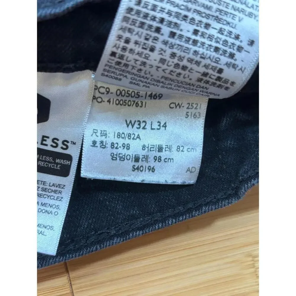 Levi’s 505 Men’s Black Jeans W32 L34 Straight Fit Waterless Denim